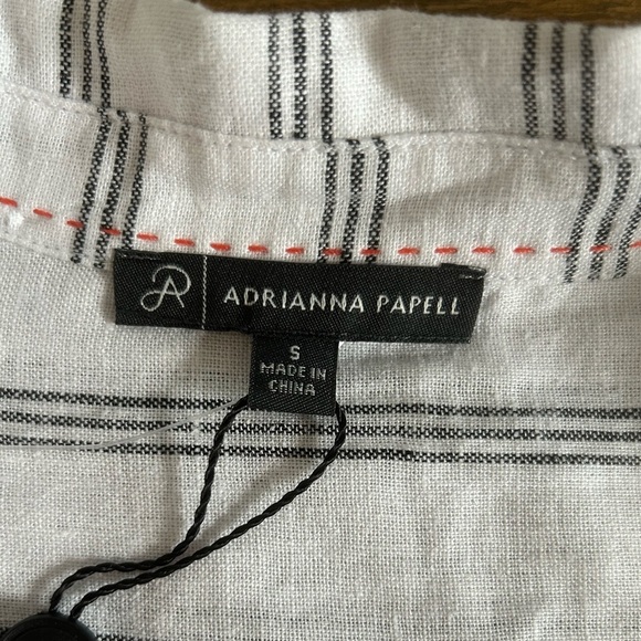 ADRIANNA PAPELL Button Up LINEN SHIRT LONG SLEEVES IN WHITE and GREY stripes - Picture 5 of 11